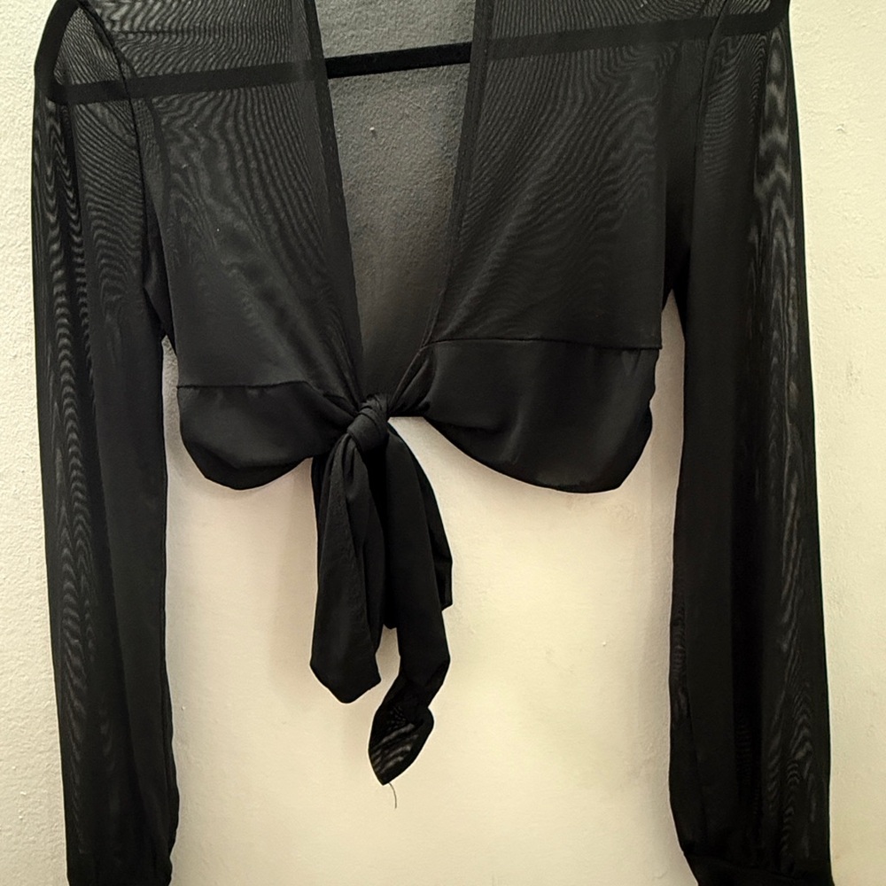 Sheer Black Tie-Front Cover-up